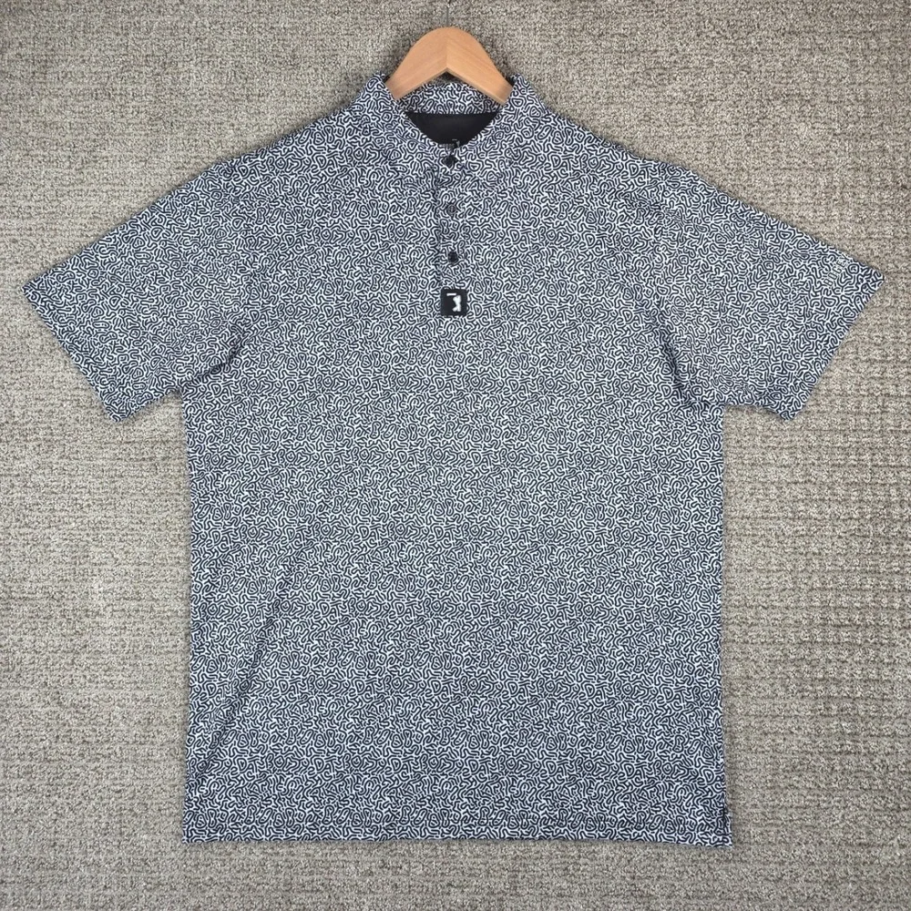 Bogey Bros Mens Golf Polo Shirt XL Black White Maze Print Short Sleeve Button Up - Picture 2 of 8
